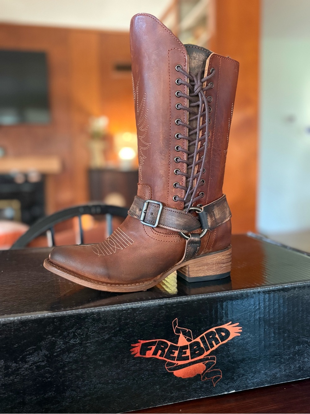 Freebird by Steven Chestnut Brown Lace-Up Harness Boots